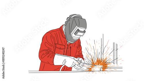 Welder at work in protective gear with sparks flying