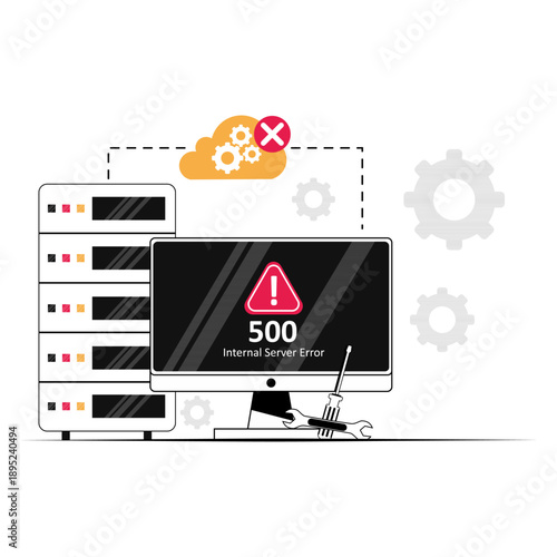 500 Internal Server Error Concept with Computer Monitor and Data Server Rack Illustration