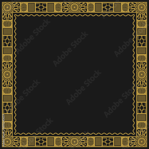 Square frame with vintage gold ornament on a black background. Version 2. Vector illustration