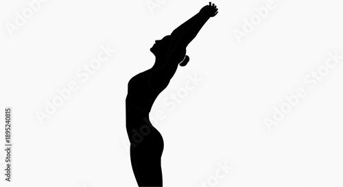 Silhouette of a woman stretching with arms raised in a yoga pose