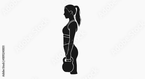 Silhouette of woman holding kettlebell in side profile fitness pose