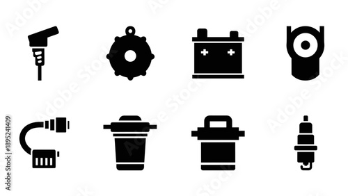 Silhouette icons of automotive parts and components collection