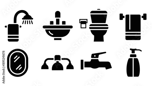 Modern bathroom icon set: stylish silhouette designs for home and decor