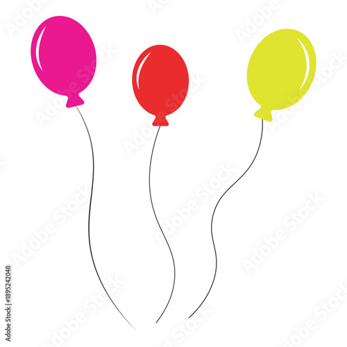 Colorful birthday balloons vector illustration, bright helium party decoration clipart isolated on white background