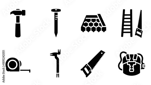 Essential construction icons collection: tools and equipment symbols for projects