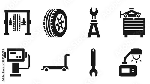 Automotive repair icons set: tools, equipment, and symbols for car maintenance projects