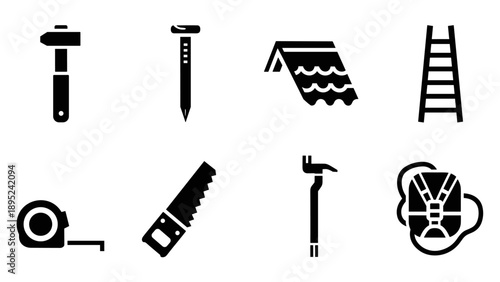 Essential silhouette tool icons for construction and carpentry projects
