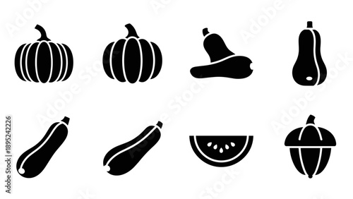 Silhouette icons of various pumpkins and squash