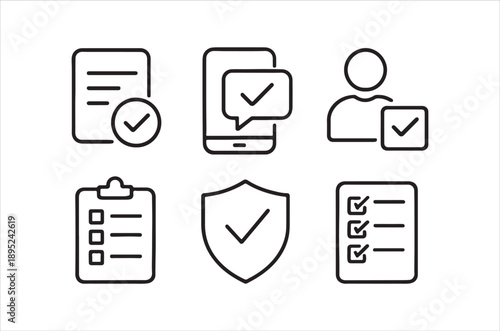 A collection of linear icons representing tasks checklists security and user confirmation high quality