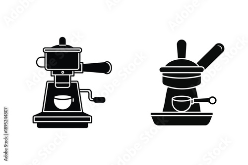 Portafilter Coffee Machine Icon set Silhouette Barista Equipment 