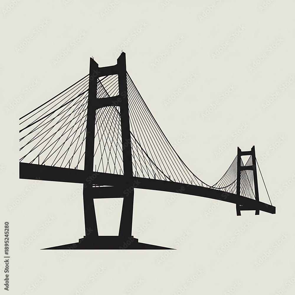 Fototapeta premium Black silhouette of suspension bridge.