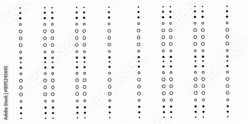 A grid of black and white dots arranged in varied patterns and densities