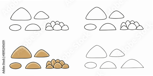 Simple illustration showing various geometric shapes and stylized shrubbery