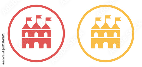 Stadium and arena building icon collection including sports venues, concert arenas, and grandstand symbols, ideal for event guides, sports apps, mapping systems, and design graphics.