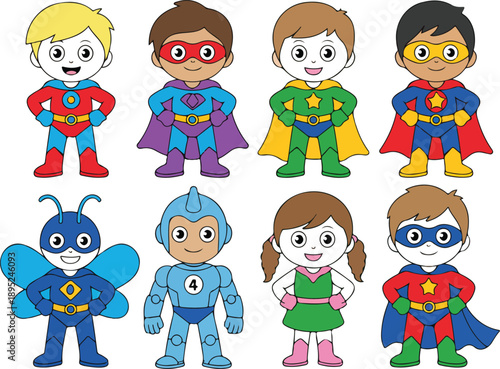 Super Kids Cartoon Icon Pack  Masked Heroes, Capes & Heroic Poses
