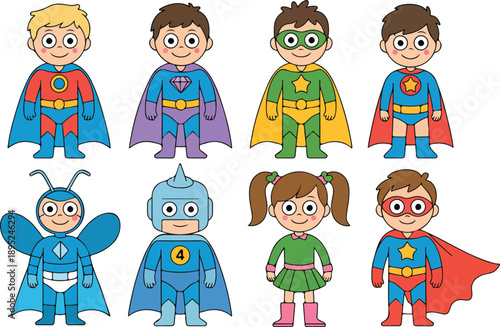 Super Kids Cartoon Icon Pack  Masked Heroes, Capes & Heroic Poses