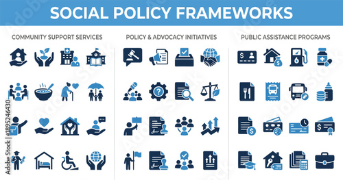 Social Policy Innovation UI Icons for Policy Research, Community Engagement and Impact Assessment