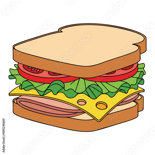 Delicious and Fresh Homemade Sandwich with Vegetables and Ham