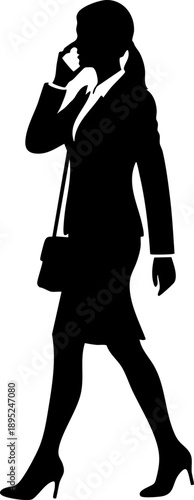 Phone consultation silhouette isolated on white background minimalist woman in business attire talking on smartphone illustration