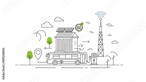 Sustainable transportation and green energy solutions in a smart city.