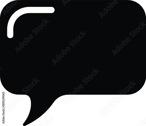 Black speech bubble icon with rounded corners and tail isolated on transparent background, communication symbol