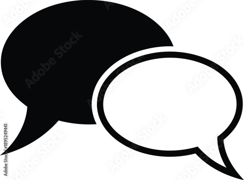 Speech bubble icon set for communication and conversation isolated on transparent background with simple black silhouettes