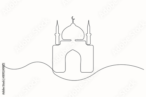Mosque outline, continuous single line minimalist art