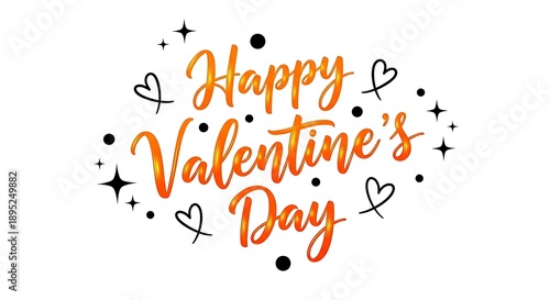 Happy Valentine’s Day Typography with Hearts and Sparkles on White Background