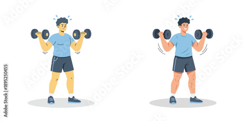 A person exercising with dumbbells, flat illustration, clean and simple, white background