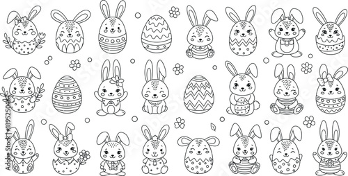 Collection of easter bunny illustrations in various decorative patterns