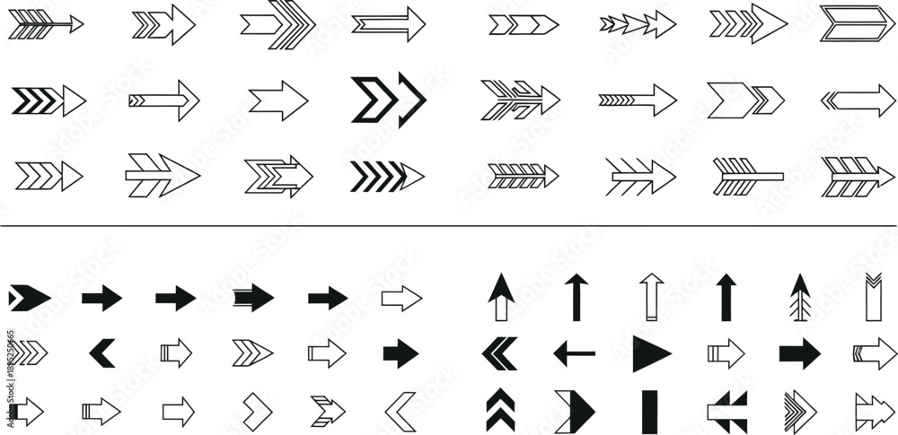 Obraz premium Collection of various black arrows and pointers icons on white background