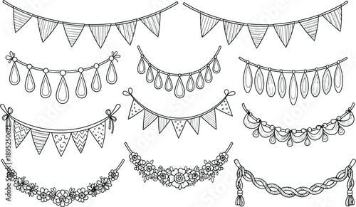 A collection of nine different types of decorative garland designs