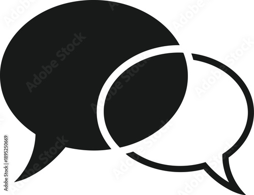Two black chat bubbles represent conversation speech social media network interface icon or communication symbol