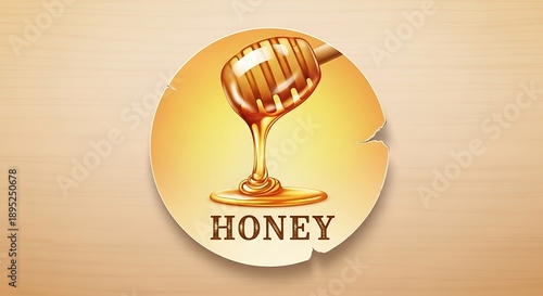 Wallpaper Mural Dripping honey flows from a wooden dipper on a textured surface. Torontodigital.ca