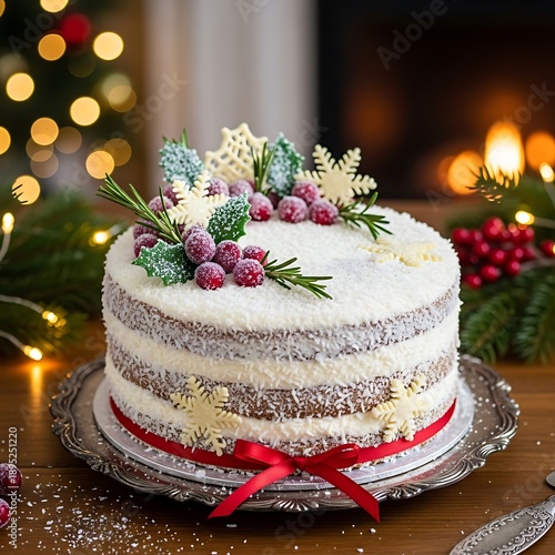 Wallpaper Mural Festive holiday cake with berries and snowflakes sits on a plate. Torontodigital.ca