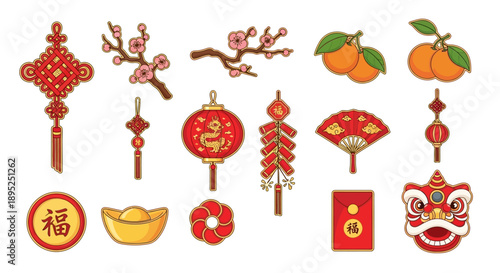 Traditional Chinese New Year Decorations and Symbols for Festive Celebrations