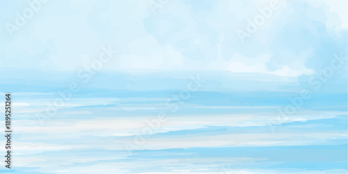 Beautiful blue sky with white clouds reflects on the calm sea ocean water under bright summer sunlight creating a peaceful nature landscape horizon