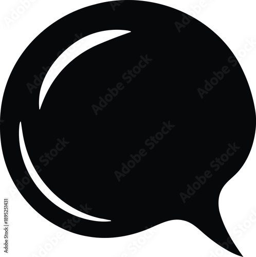 Round black speech bubble with a curved inner line and tail on transparent background, thought cloud icon, vector graphic for ideas