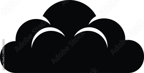 Black abstract cloud shape with rounded peaks and horizontal base on transparent background, weather symbol, nature graphic element