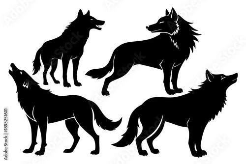 Wild Wolf Silhouette Vector Set,Black Wolf Silhouettes Collection