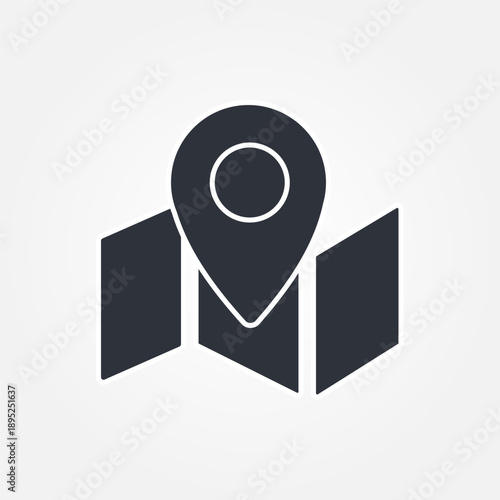 Outlined Map with Location Marker Icon Thin Line Symbol for GPS and Direction Use