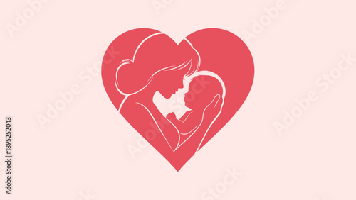 Mother Holding Baby in Heart Illustration.
