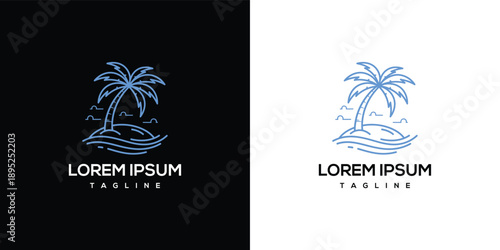 Serene Tropical Island Scene with Palm Trees and Calm Waters from a Distant Viewpoint Illustration