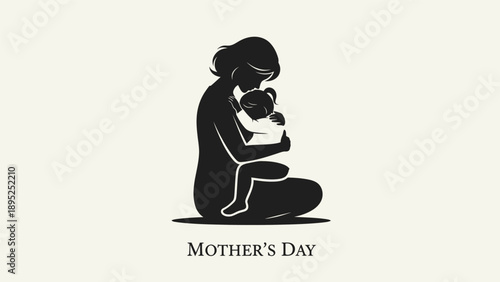 Mother Holding Baby Silhouette Illustration.
