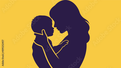 Mother Holding Baby Silhouette Illustration.