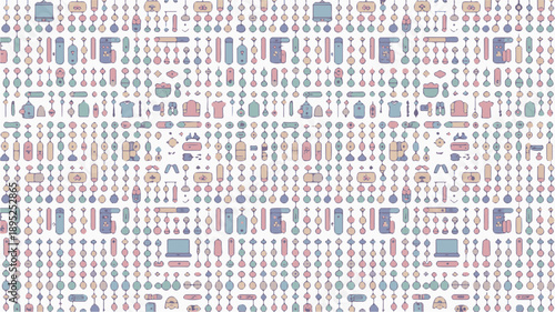 Repeating pattern of colorful icons for technology and lifestyle on white vector illustration