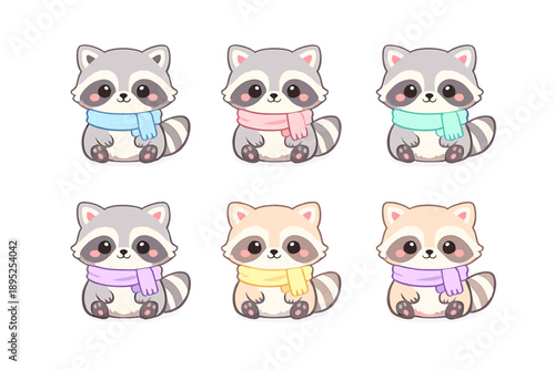 Animal icons set. Featuring raccoon, cartoon, cute, wildlife, character, pet, forest, nature, playful, fluffy, fur, adorable, expression, character,