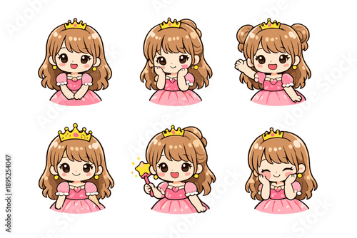 Character and Emotion Icons Set. Featuring princess, happiness, surprise, gesture, celebration, magic, joy, beauty, friendship, laughter.