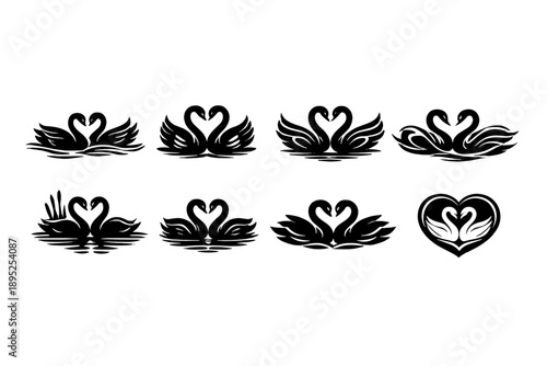 Love and romance icon set. Containing hearts, swans, affection, bond, couple, unity, passion, connection, emotion, symbol, intimacy.