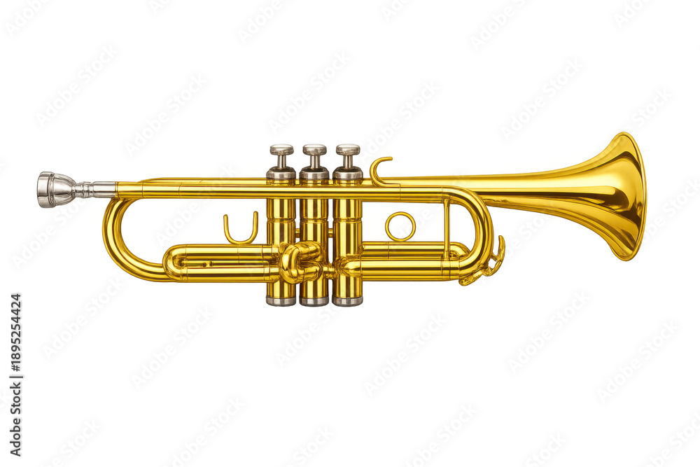 Obraz premium Golden brass trumpet presenting classical music and jazz instrument creating orchestral and band concert sound